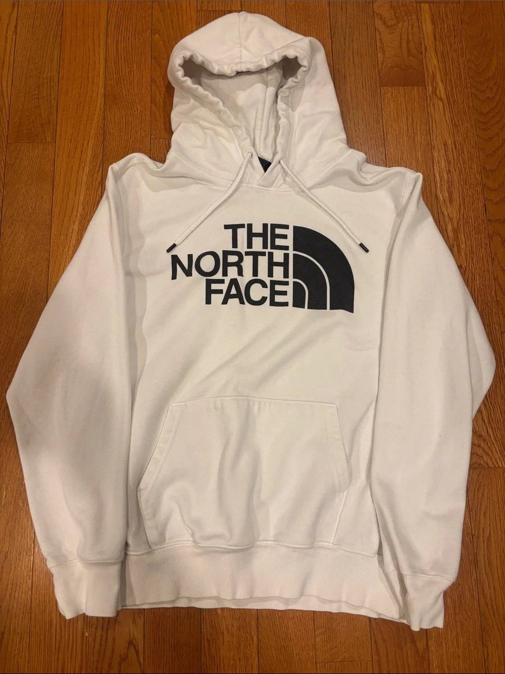 North Face White Hoodie with Black Logo (L)